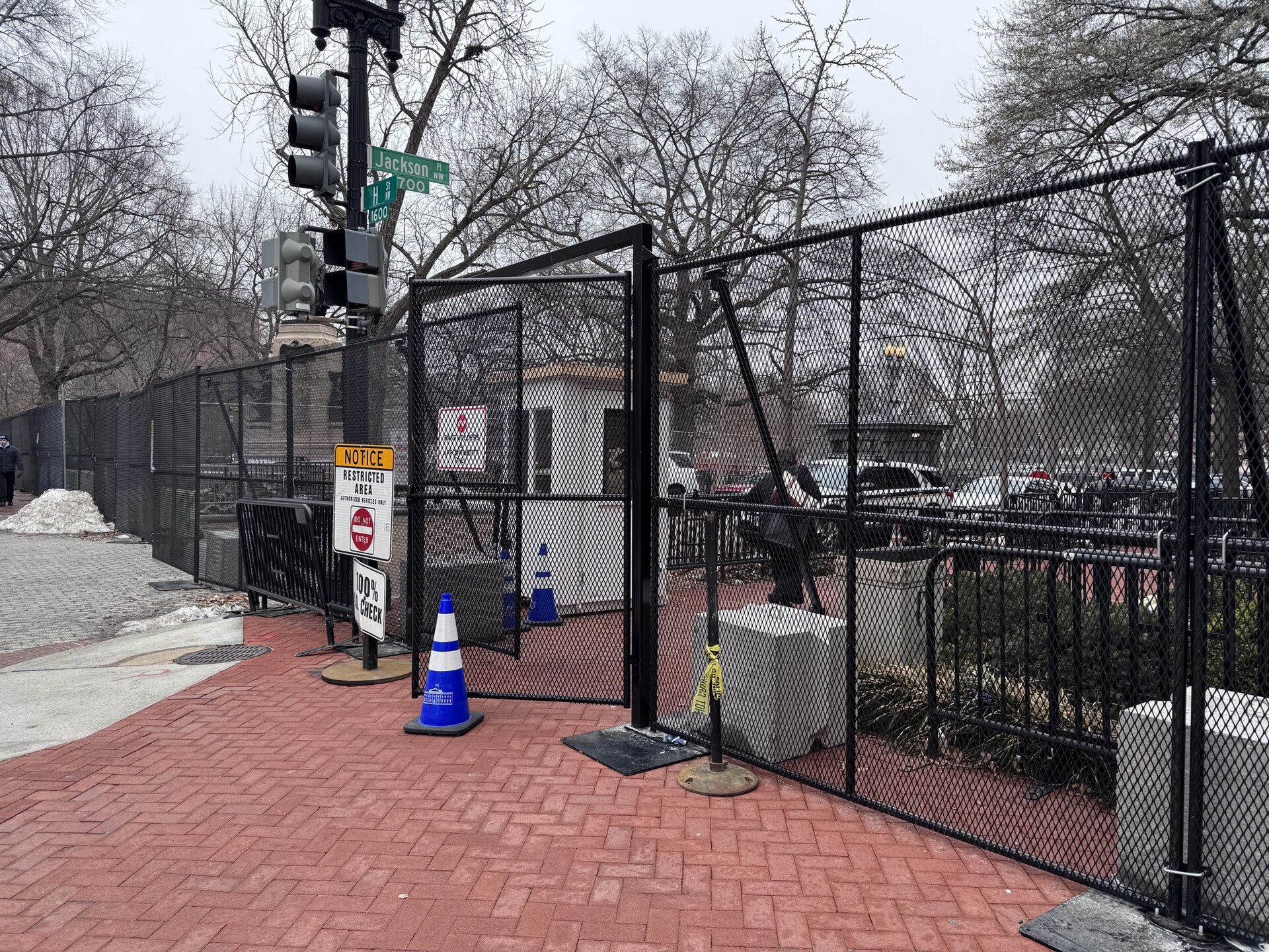 Security fencing around Lafayette Square near the White House