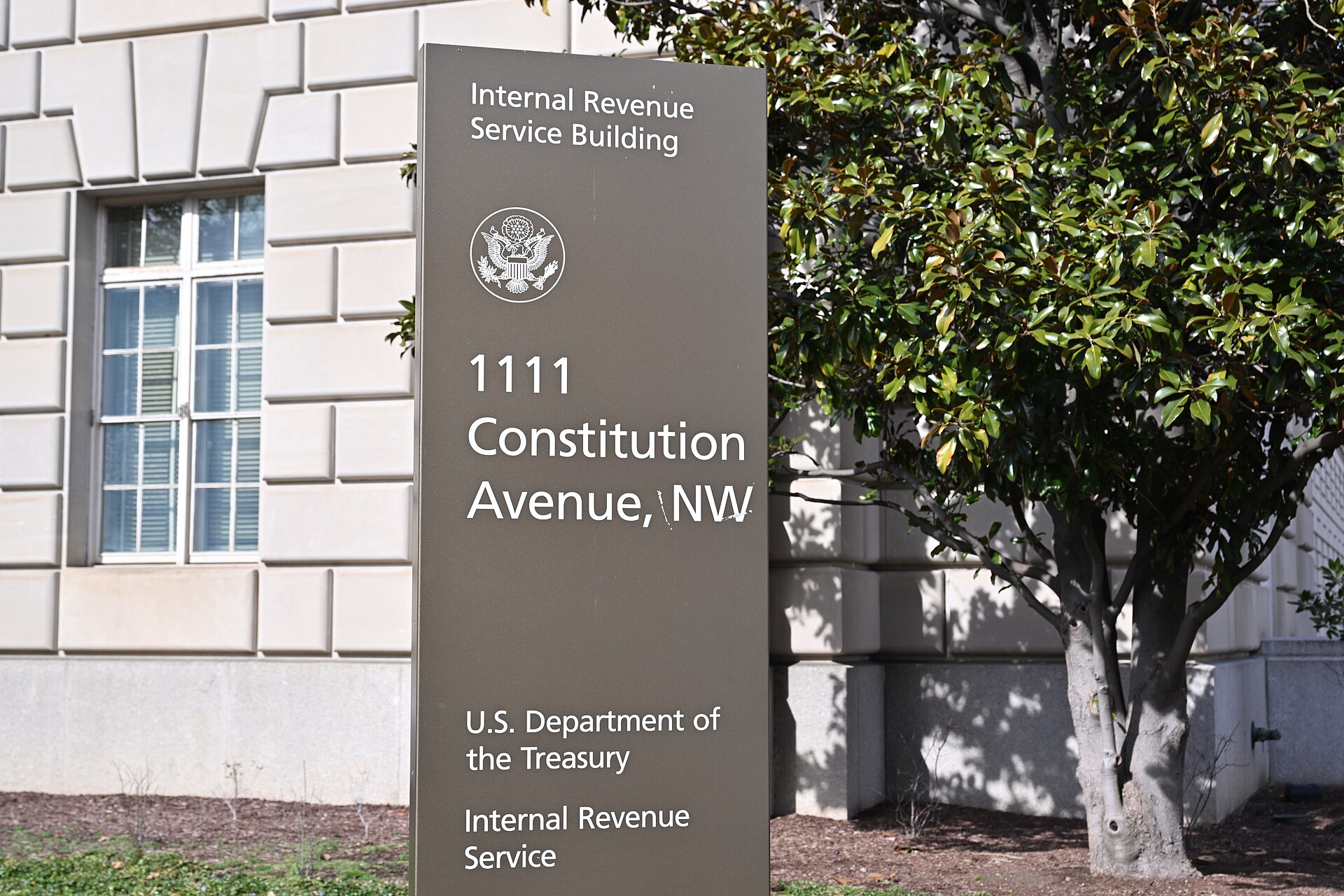 A sign at the Internal Revenue Service building in Washington.