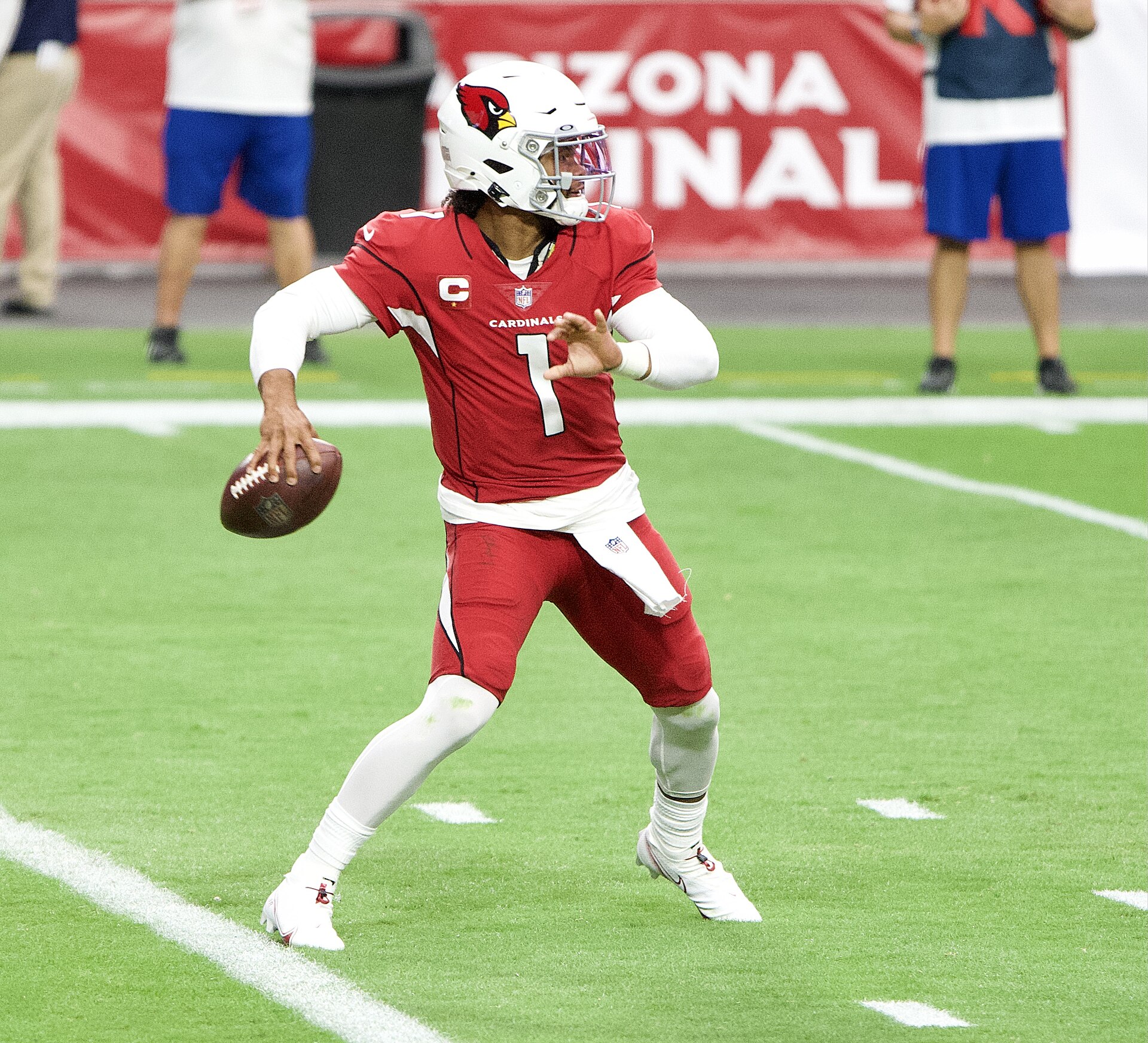 Kyler Murray winds up to pass, photographed while with the Arizona Cardinals