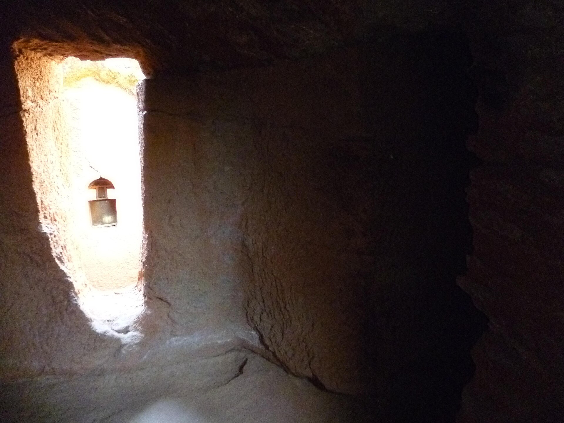 Interior of a rock-hewn church in Lalibela, Ethiopia.