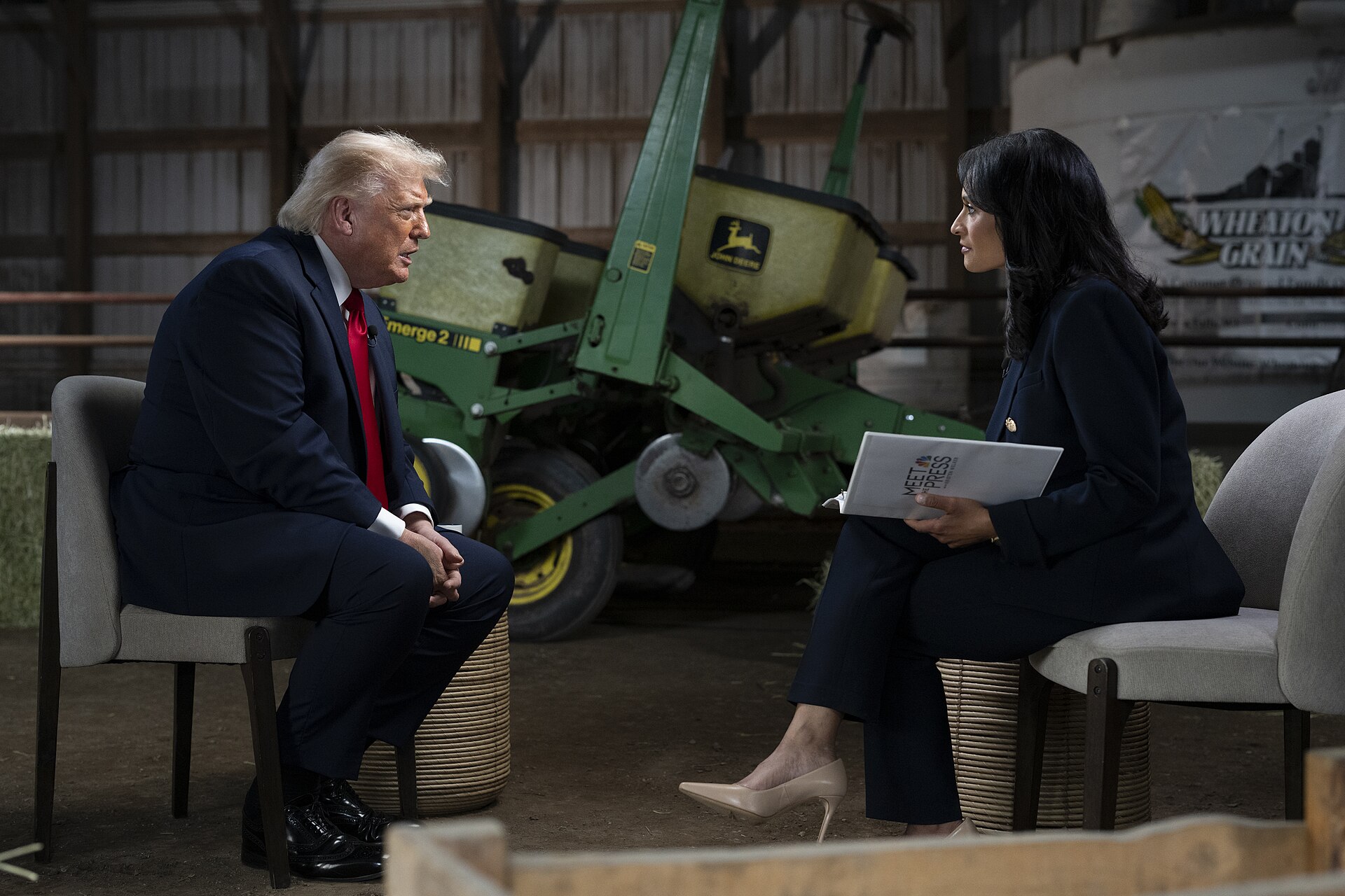 President Trump is interviewed by Meet the Press host Kristen Welker at Custer Farms in Eau Claire, Wisconsin.